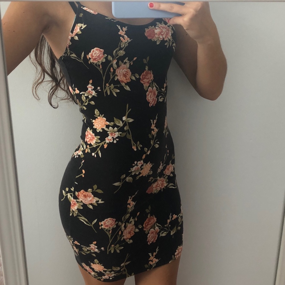 Black Floral Tight dress With Back opening